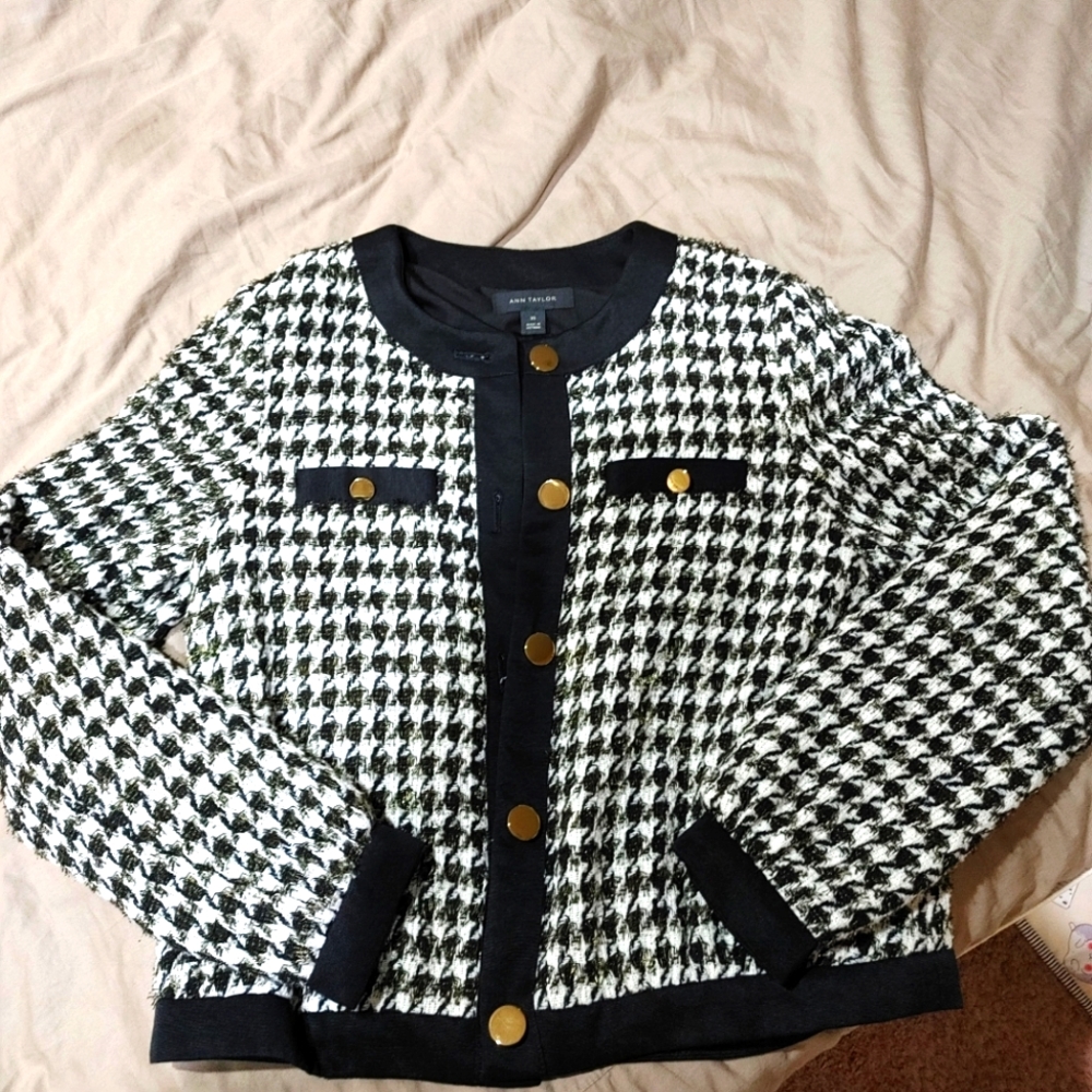 Ann Taylor Shimmer Houndstooth Jacket